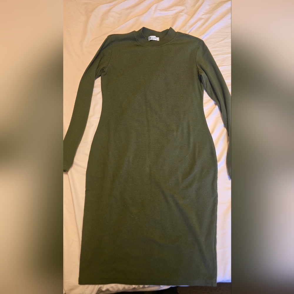 Elegant Long Sleeve Olive Dress